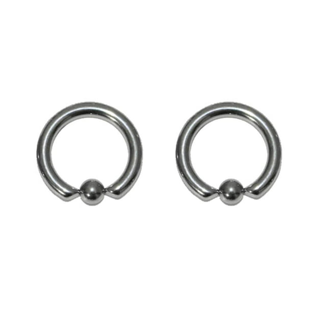 Pair of Titanium Captive Bead Ring CBR Hoop Earrings 8-6 Gauge